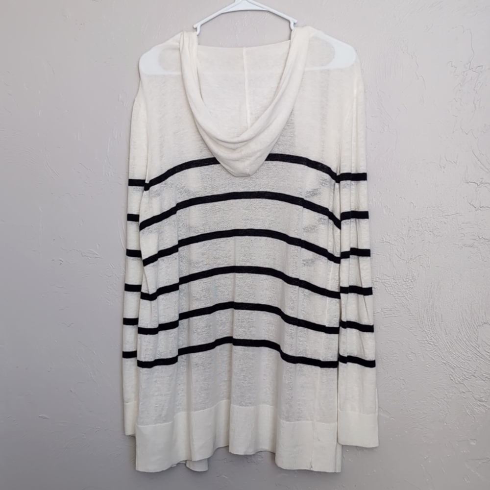 Cynthia Rowley Linen Blend Striped Hooded Cardigan Women's Size XL - Picture 2 of 7